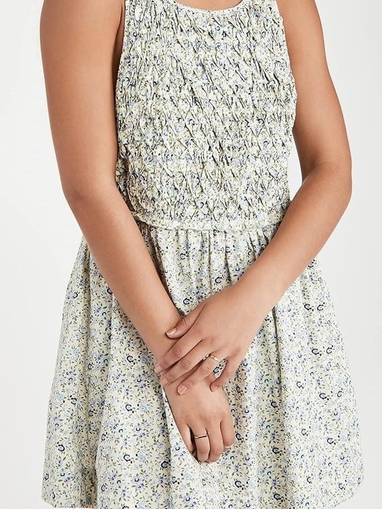 Free People Dresses & Skirts - Free People Light Floral Smocked Sundress — Cream with Blue & Green Print